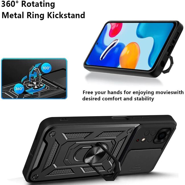 Husa pentru Xiaomi Redmi Note 11 Pro 5G cu inel Ring Armor Kickstand Tough, protectie camera (negru)