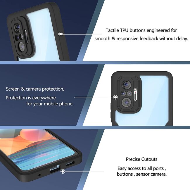 Pachet 360: Folie integrata + Husa pentru Xiaomi Redmi Note 10 Pro / Pro Max 4G Cover 360 - negru
