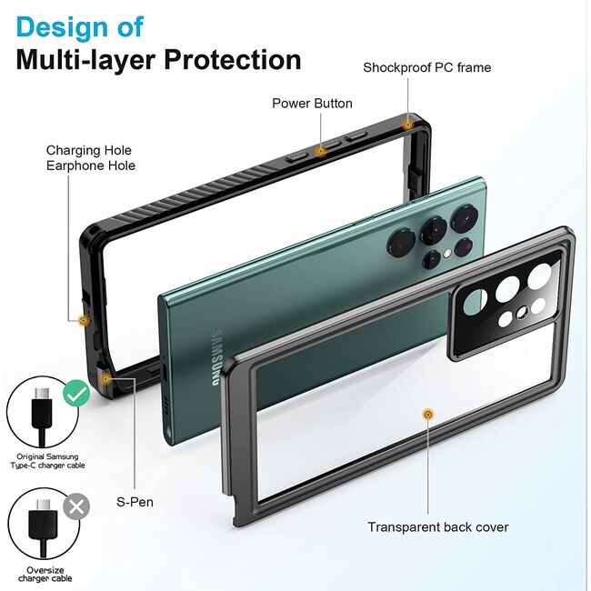 Pachet 360: Husa cu folie integrata Samsung Galaxy S22 Ultra ShockProof Dust-Water Proof Full Body, negru
