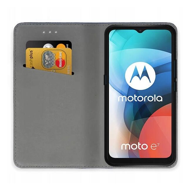 Husa Motorola Moto E7 Wallet tip carte, negru