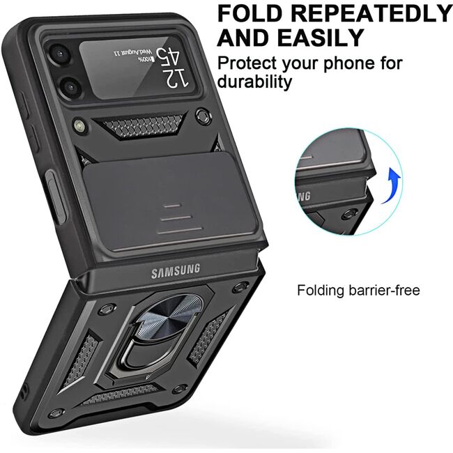 Husa pentru Samsung Galaxy Z Flip 3 cu inel Ring Armor Kickstand Tough, protectie camera (negru)