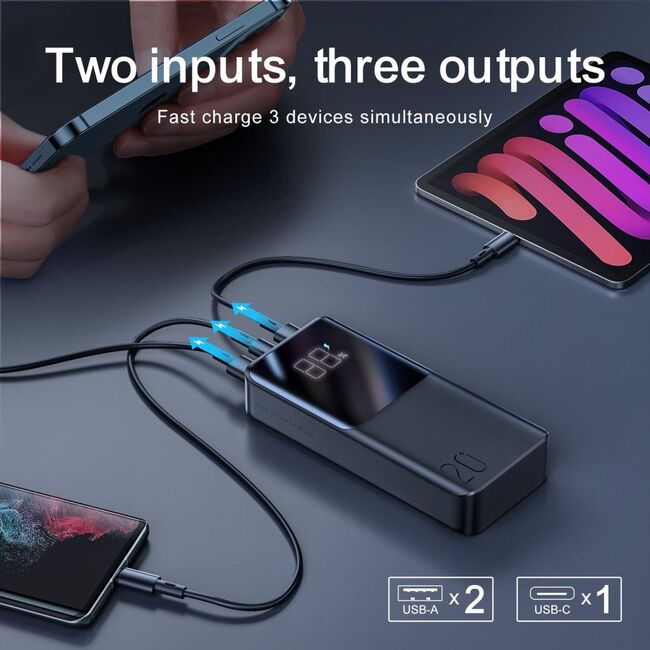 Acumulator extern Joyroom, 20000mAh, 22.5W, 2xUSB, 1xUSB-C, 1xMicroUSB, Display, Negru