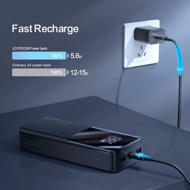 Acumulator extern Joyroom, 20000mAh, 22.5W, 2xUSB, 1xUSB-C, 1xMicroUSB, Display, Negru