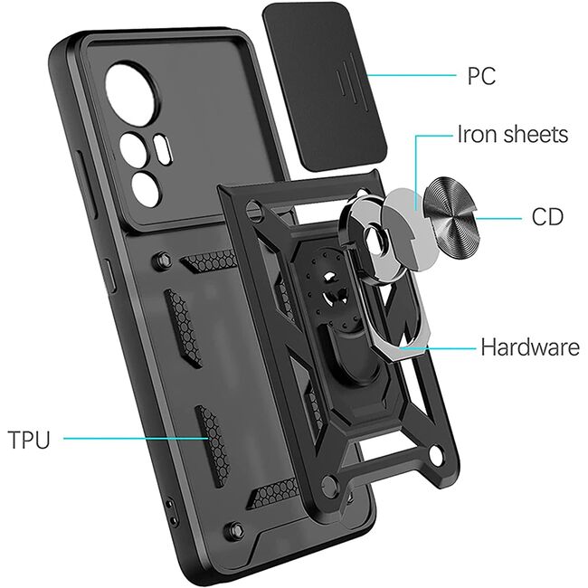 Husa pentru Xiaomi 12 / 12X 5G cu inel Ring Armor Kickstand Tough, protectie camera (negru)