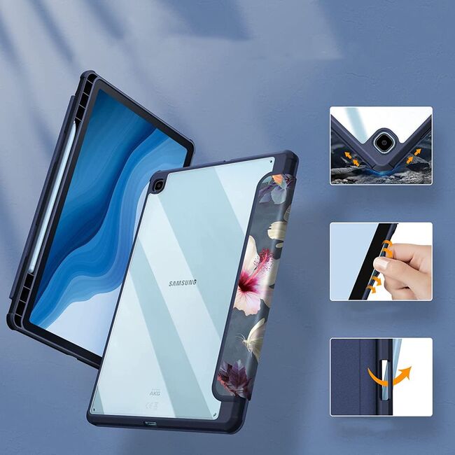Husa pentru Samsung Galaxy Tab S6 Lite 10.4 P610 P615 functie stand, suport S-Pen,  flori-clear