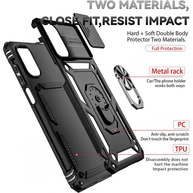 Husa pentru Motorola Moto G22, E22s, E32s, E32 cu inel Ring Armor Kickstand Tough, protectie camera (negru)