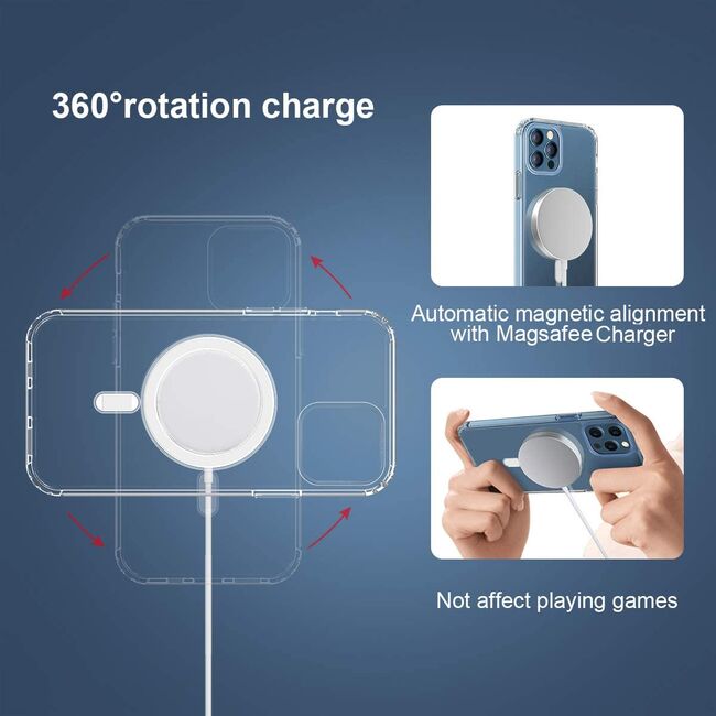 Pachet 360: Folie din sticla + Husa pentru iPhone 12, 12 Pro cu MagSafe anti-shock 1.5 mm, clear
