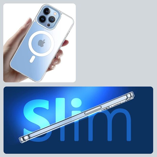 Pachet 360: Folie din sticla + Husa pentru iPhone 13 Pro cu Magsafe anti-shock 1.5 mm, clear