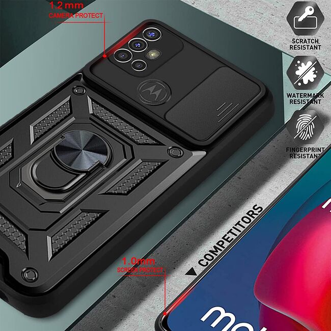Husa pentru Motorola Moto G30, G10 cu inel Ring Armor Kickstand Tough, protectie camera (negru)