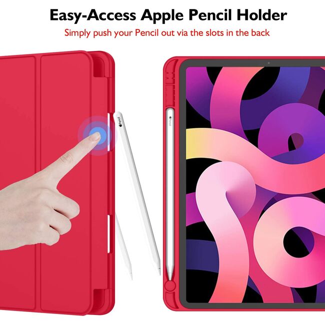 Husa iPad Air 4 iPad Air 5 10.9 ProCase cu functie wake-up/sleep si compartiment pentru Apple Pen, rosu
