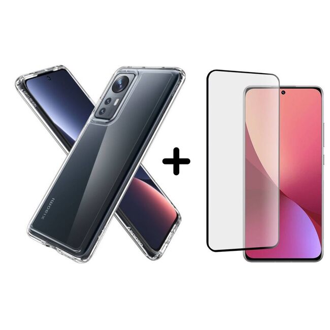 Pachet 360: Folie din sticla + Husa pentru Xiaomi 12, 12X Anti-Shock 1.5mm, transparent