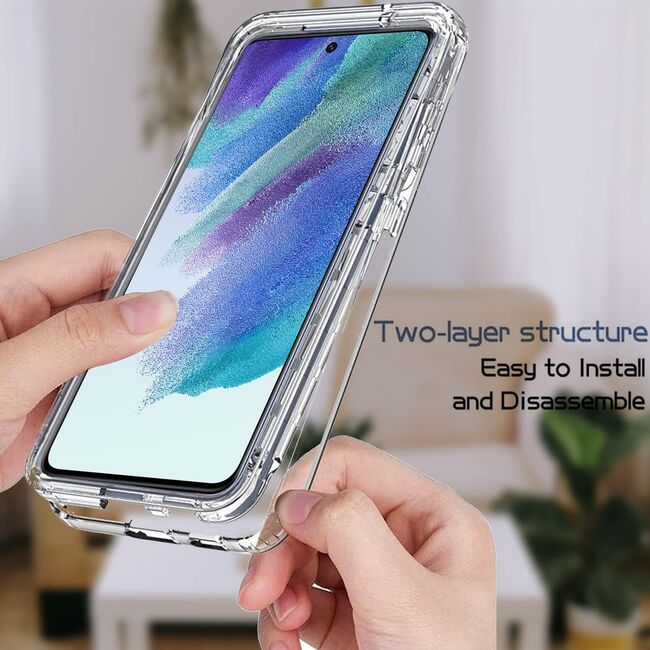 Pachet 360: Husa cu folie integrata pentru Samsung Galaxy S21 FE 360 Full Cover (fata+spate), clear