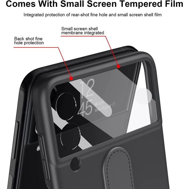 Husa pentru Samsung Galaxy Z Flip 3 anti shock cu inel si protectie camera, negru