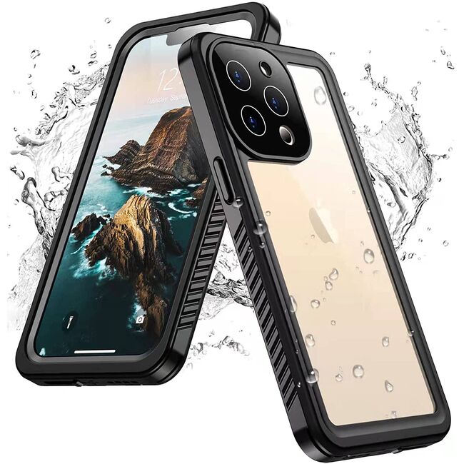 Pachet 360: Husa cu folie integrata iPhone 13 Pro ShockProof Dust-Water Proof Full Body, negru