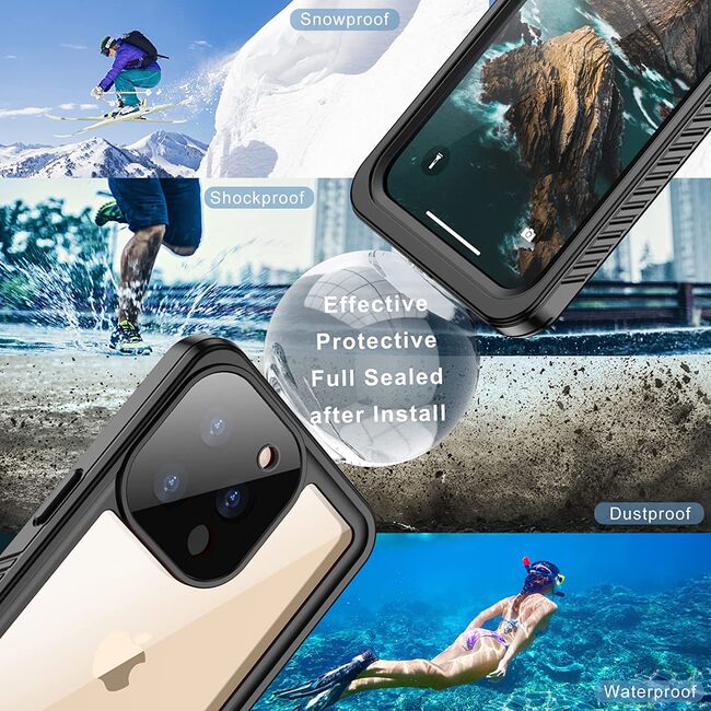 Pachet 360: Husa cu folie integrata iPhone 13 Pro Max ShockProof Dust-Water Proof Full Body, negru