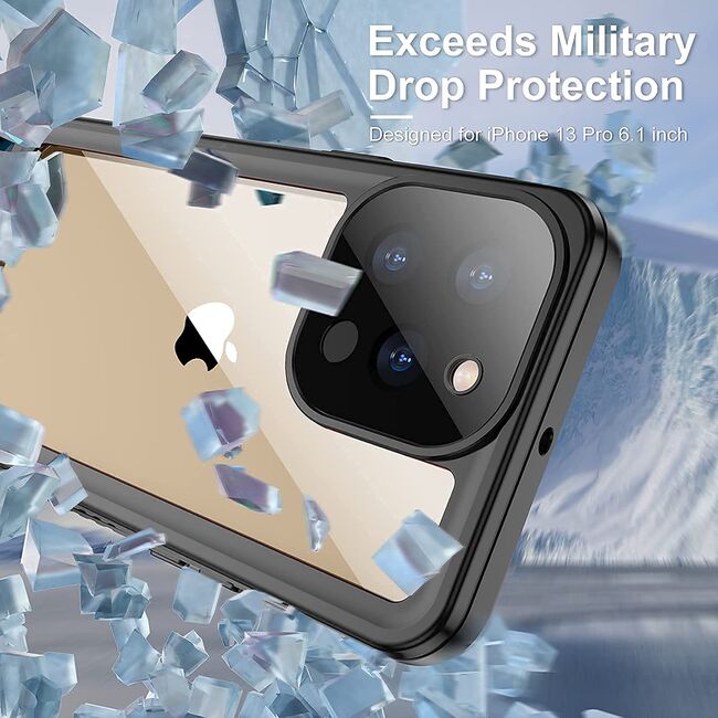 Pachet 360: Husa cu folie integrata iPhone 13 Pro Max ShockProof Dust-Water Proof Full Body, negru