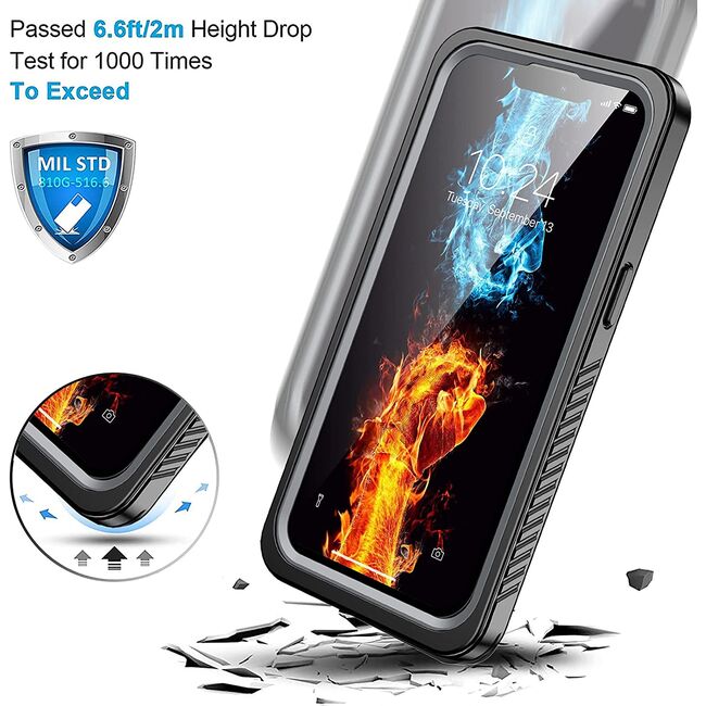 Pachet 360: Husa cu folie integrata iPhone 13 Pro ShockProof Dust-Water Proof Full Body, negru