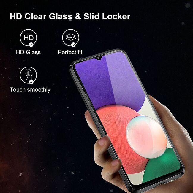 Husa 360 Magnetic Glass pentru Samsung Galaxy A22 5G (sticla fata + spate), negru