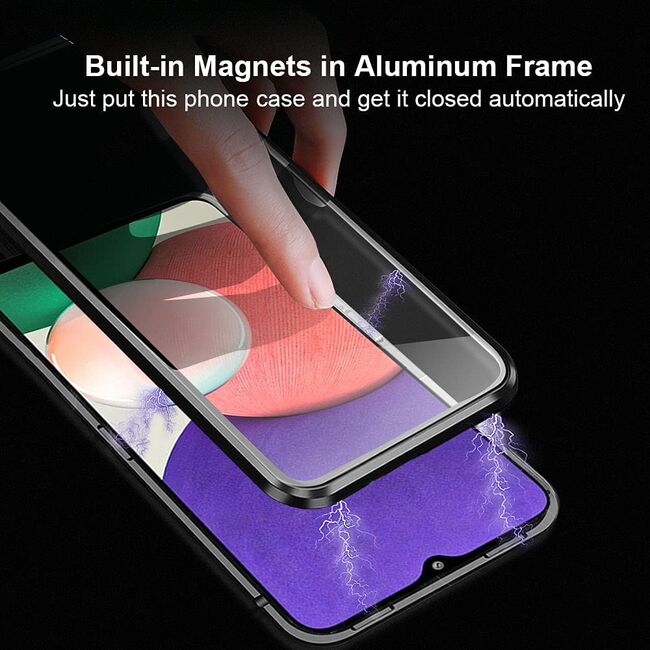 Husa 360 Magnetic Glass pentru Samsung Galaxy A22 5G (sticla fata + spate), negru