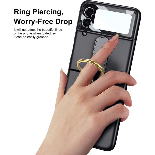 Husa pentru Samsung Galaxy Z Flip 4 anti shock cu inel si protectie camera, negru