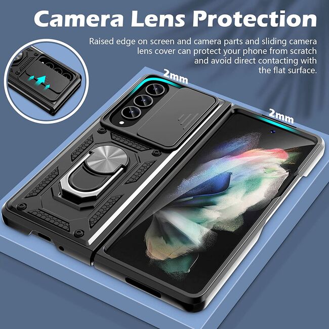 Husa pentru Samsung Galaxy Z Fold 4 cu inel Ring Armor Kickstand Tough, protectie camera (negru)