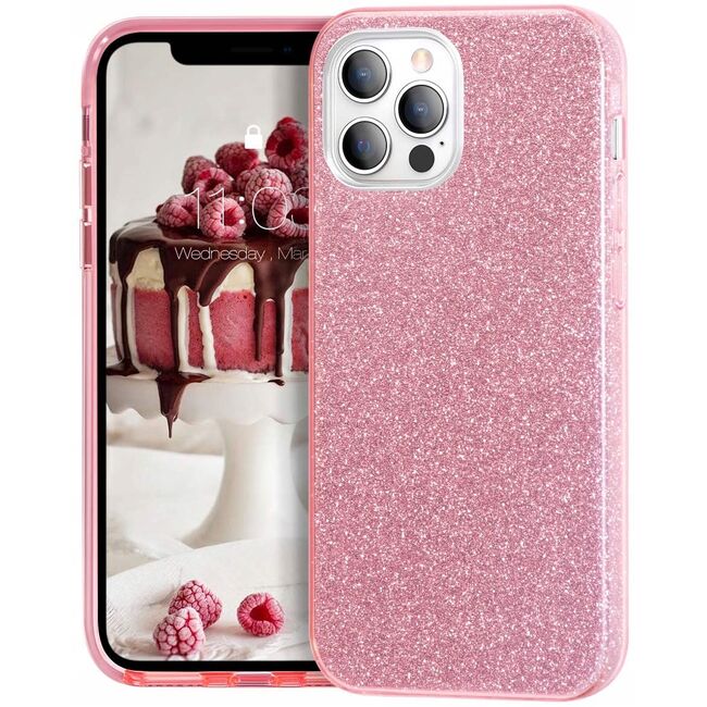 Husa pentru iPhone 12 Pro Max Glitter 3 in 1, pink
