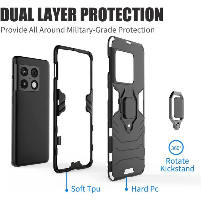 Husa pentru OnePlus 10 Pro 5G Ring Armor Kickstand Tough Rugged Cover (negru)