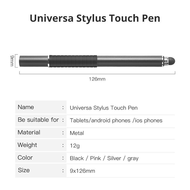 Stylus Pen 2 in 1 Fine Disc + Rubber Head Universal cu capac de protectie, Android si iOS, negru