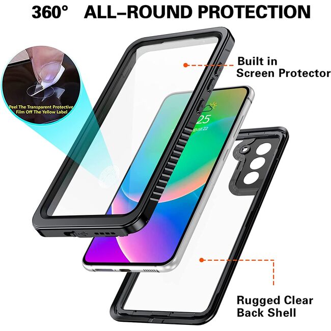 Pachet 360: Husa cu folie integrata Samsung Galaxy S21 FE ShockProof Dust-Water Proof Full Body, negru