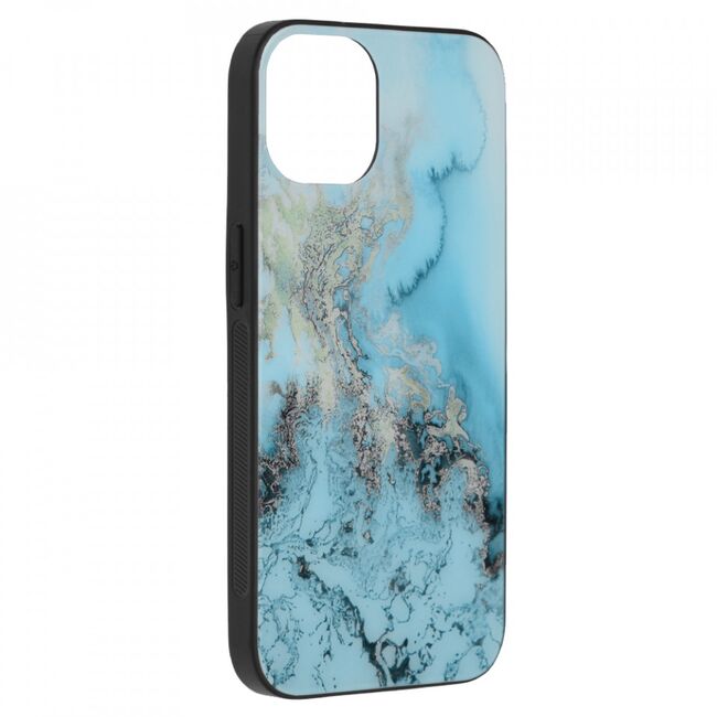 Husa iphone 13 mini cu sticla securizata, techsuit glaze - blue ocean