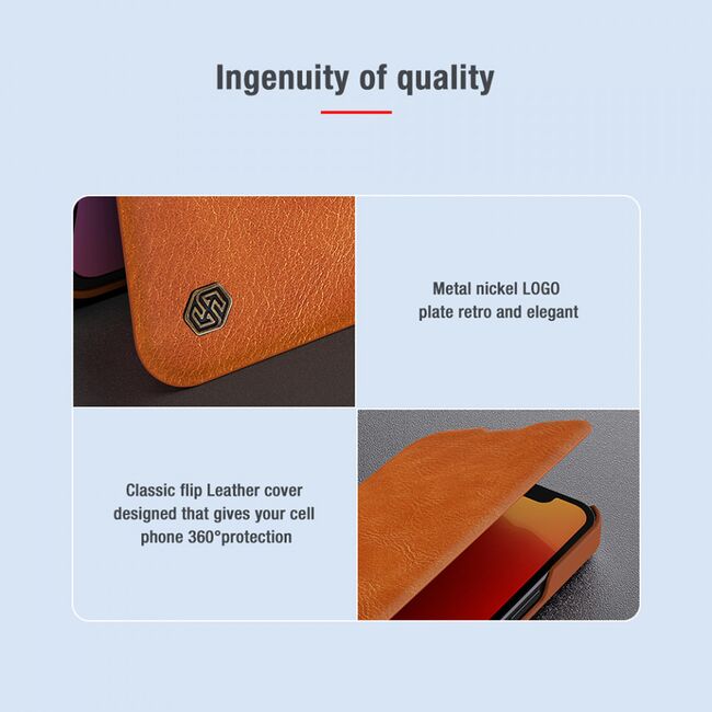 Husa iphone 13 pro max, qin leather pro case, nillkin - albastru