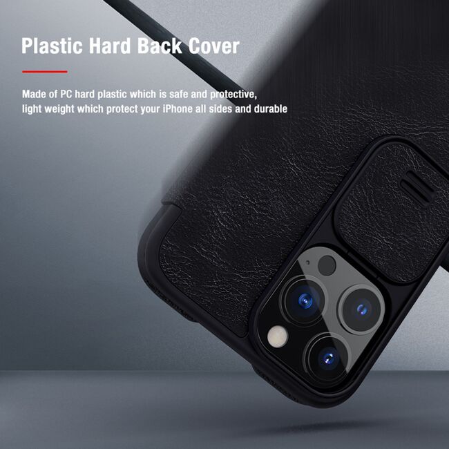 Husa iphone 13 pro max, qin leather pro case, nillkin - albastru