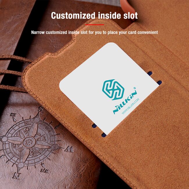 Husa iphone 13 pro max, qin leather pro case, nillkin - albastru