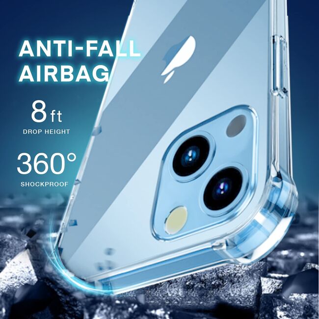 Pachet 360: Folie din sticla + Husa pentru iPhone 14 Anti Shock 1.3mm Reinforced 4 corners (transparent)