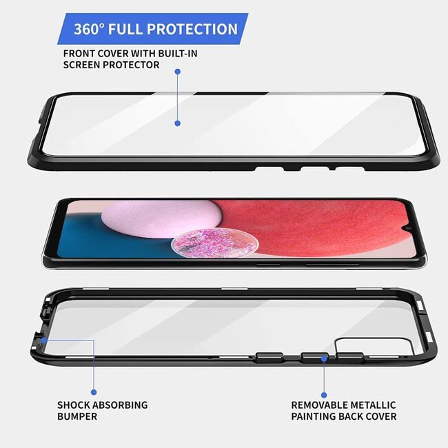 Husa 360 Magnetic Glass pentru Samsung Galaxy A13 4G (sticla fata + spate), negru