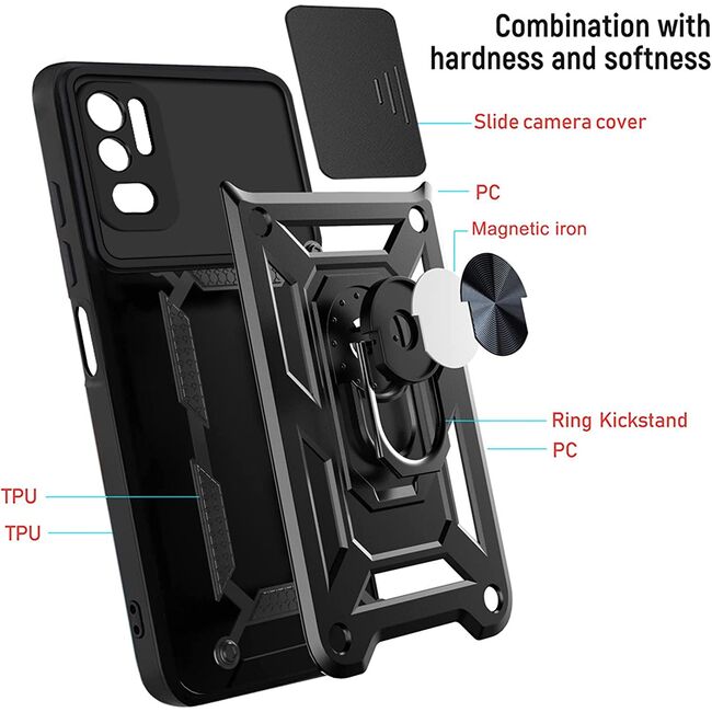 Husa pentru Xiaomi Redmi Note 10 5G / Poco M3 Pro cu inel Ring Armor Kickstand Tough, protectie camera (negru)