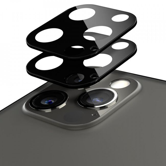 Folie iphone 12 pro max, metal camera glass, lito - negru