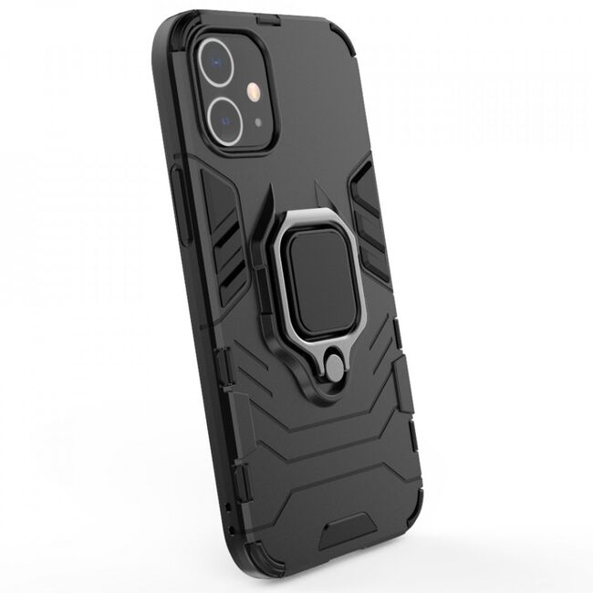 Husa iphone 12 / 12 pro cu inel, techsuit silicone shield - negru