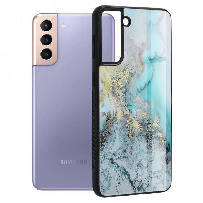 Husa samsung galaxy s21 plus cu sticla securizata, techsuit glaze - blue ocean