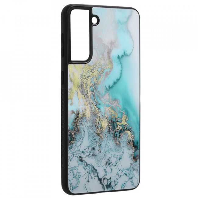 Husa samsung galaxy s21 plus cu sticla securizata, techsuit glaze - blue ocean