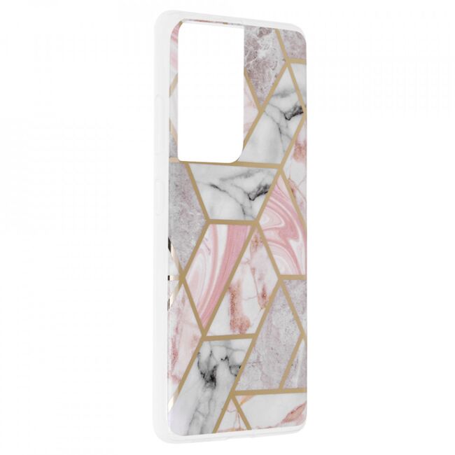 Husa samsung galaxy s21 ultra marble series, techsuit - pink hex