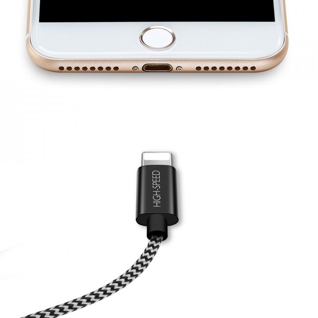 Cablu de date Dux Ducis K-One USB la Lightning, 3m, 2.1A, alb-negru