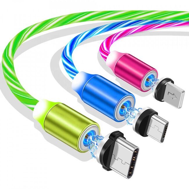 Cablu De Incarcare 3in1 Techsuit Light UP Fantasy Magnetic 1m – Verde