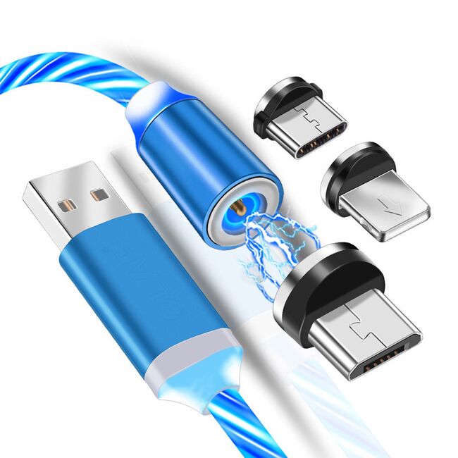 Cablu De Incarcare 3in1 Techsuit Light UP Fantasy Magnetic 1m – Albastru