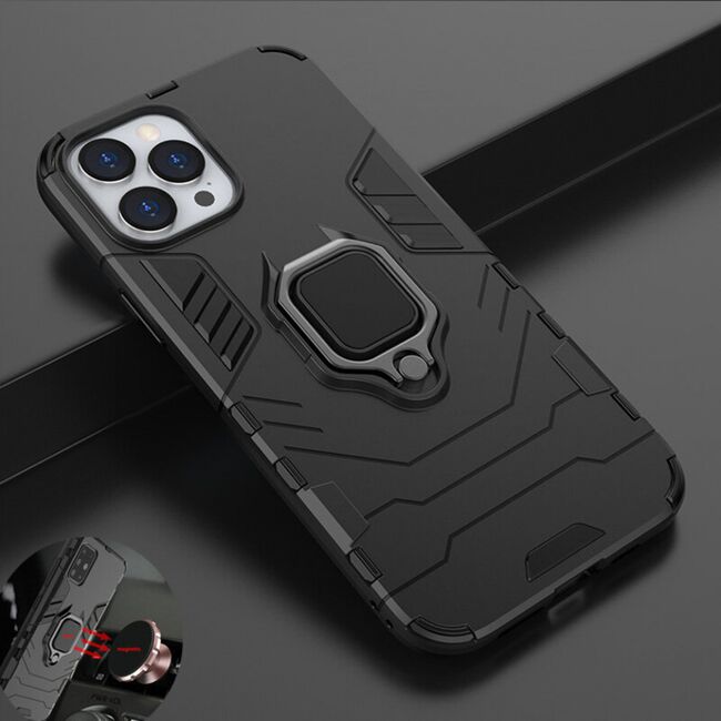 Husa iphone 12 pro max cu inel, techsuit silicone shield - negru