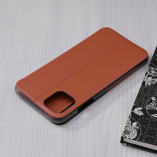 Husa iPhone 12 Pro Max Eco Leather View Flip Tip Carte - Portocaliu
