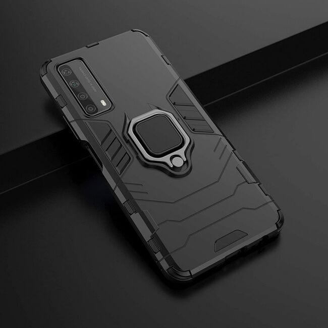 Husa huawei p smart 2021 cu inel, techsuit silicone shield - negru