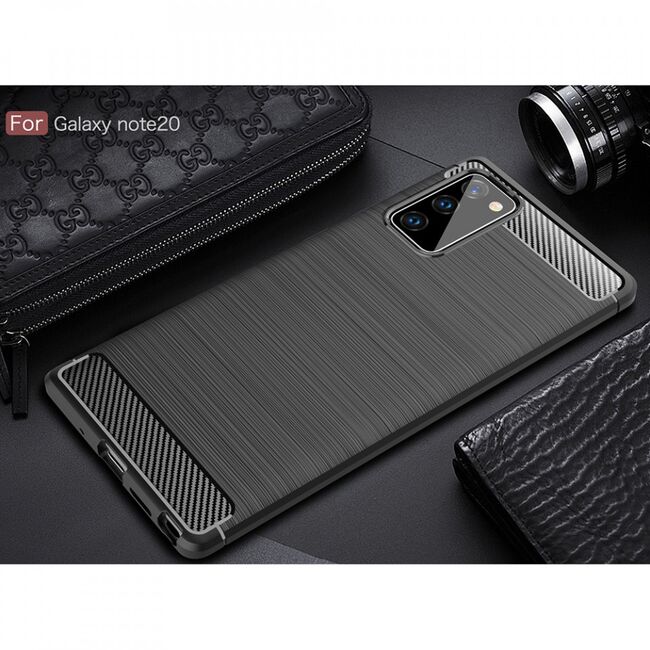 Husa samsung galaxy note 20, carbon silicone, techsuit - negru