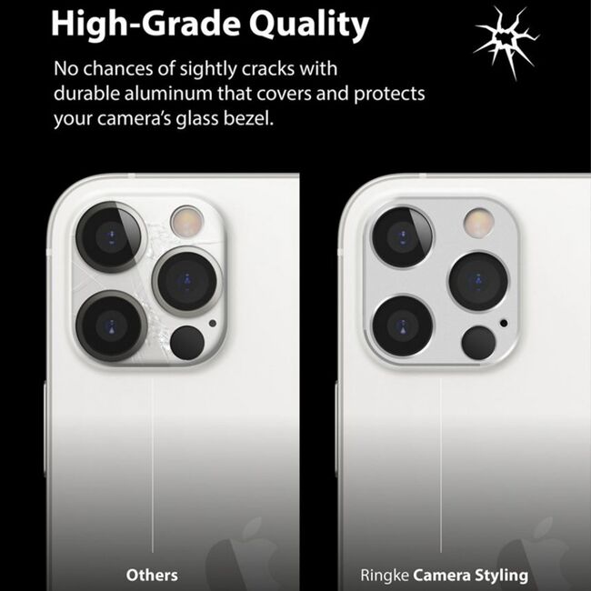 Folie iphone 12 pro, camera styling, ringke - silver