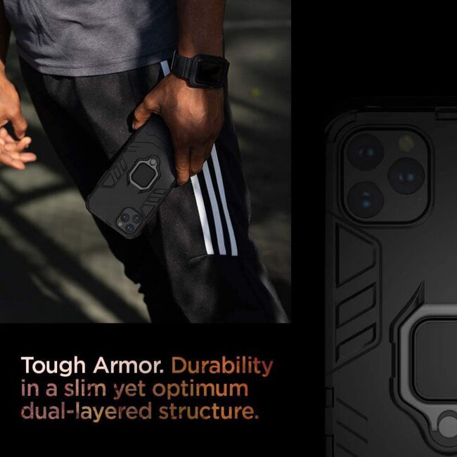 Husa iphone 11 pro cu inel, techsuit silicone shield - negru